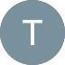 A light gray circle contains a thin white capital letter "T" centered on a solid blue-gray background.
