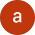 A white lowercase "a" is centered on a solid, dark orange circular background.
