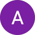 A white capital letter "A" is centered on a textured purple circle with a faint dotted pattern.